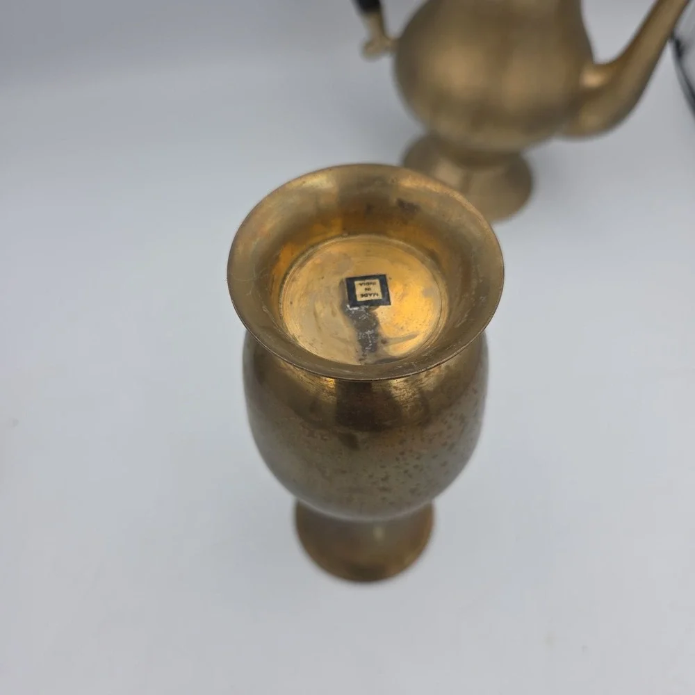 Vintage Ornate Solid Brass Etched Pitcher Made in India Lot Of 3
